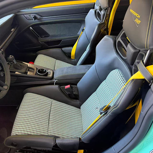 Black & Green Houndstooth Center Seat Inserts for Porsche Carbon Fiber Bucket Seats (991 / 992 GT3 RS, 718 GT4 RS, 918)
