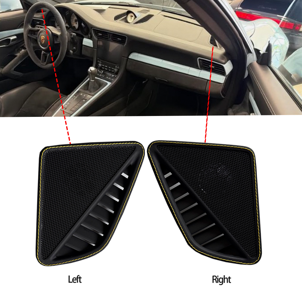 Leather Dashboard Side Speaker Covers with Yellow Stitching for Porsche 911 (Left & Right Set, OEM+ Interior Upgrade)