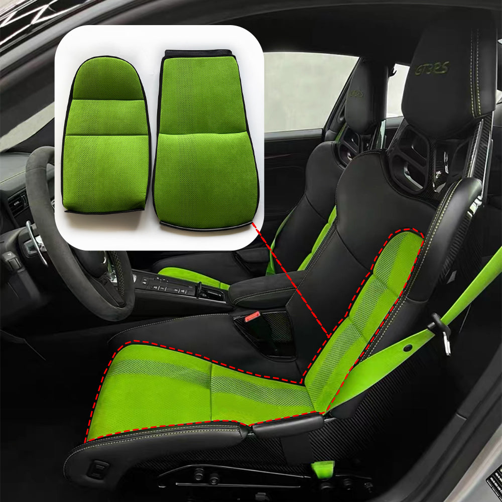 Lizard Green Italian Alcantara Center Seat Inserts with Vertical Perforation Design for Porsche Carbon Fiber Bucket Seats (991 / 992 GT3 RS, 718 GT4 RS, 918)