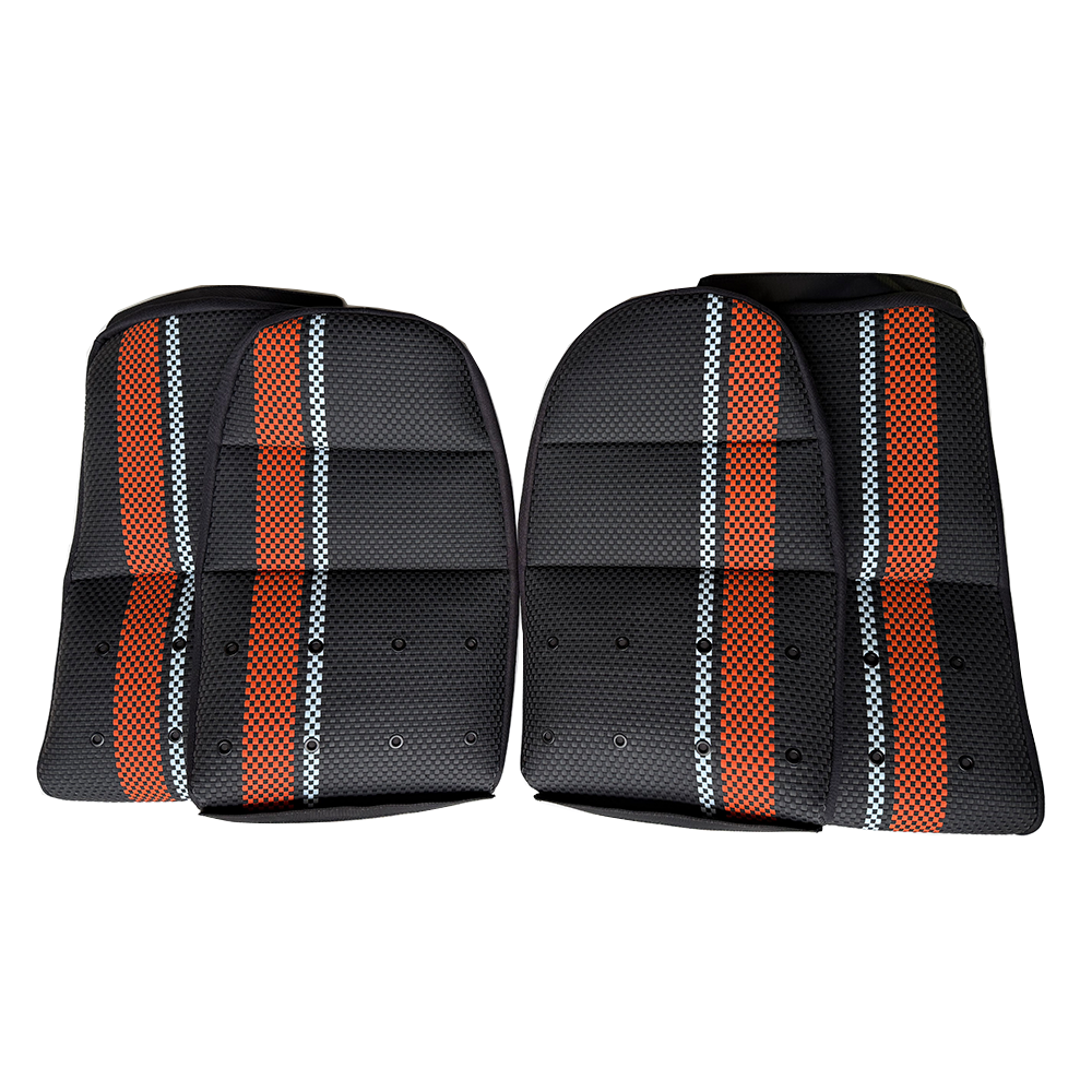 Custom Woven Center Seat Inserts for Porsche Carbon Bucket Seats – Black Base with Bold Orange Stripe & light Blue Accent (No Foam)