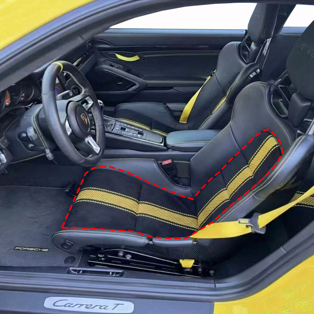 Custom Woven Center Seat Inserts for Porsche Carbon Bucket Seats – Black Base with Bold Yellow Center Stripe & Black Accent (No Foam)