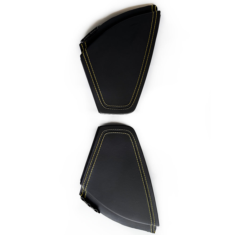 Custom Leather Wrapped Dashboard Side End Caps for Porsche 911 991 – Black Leather with Yellow Double Stitching