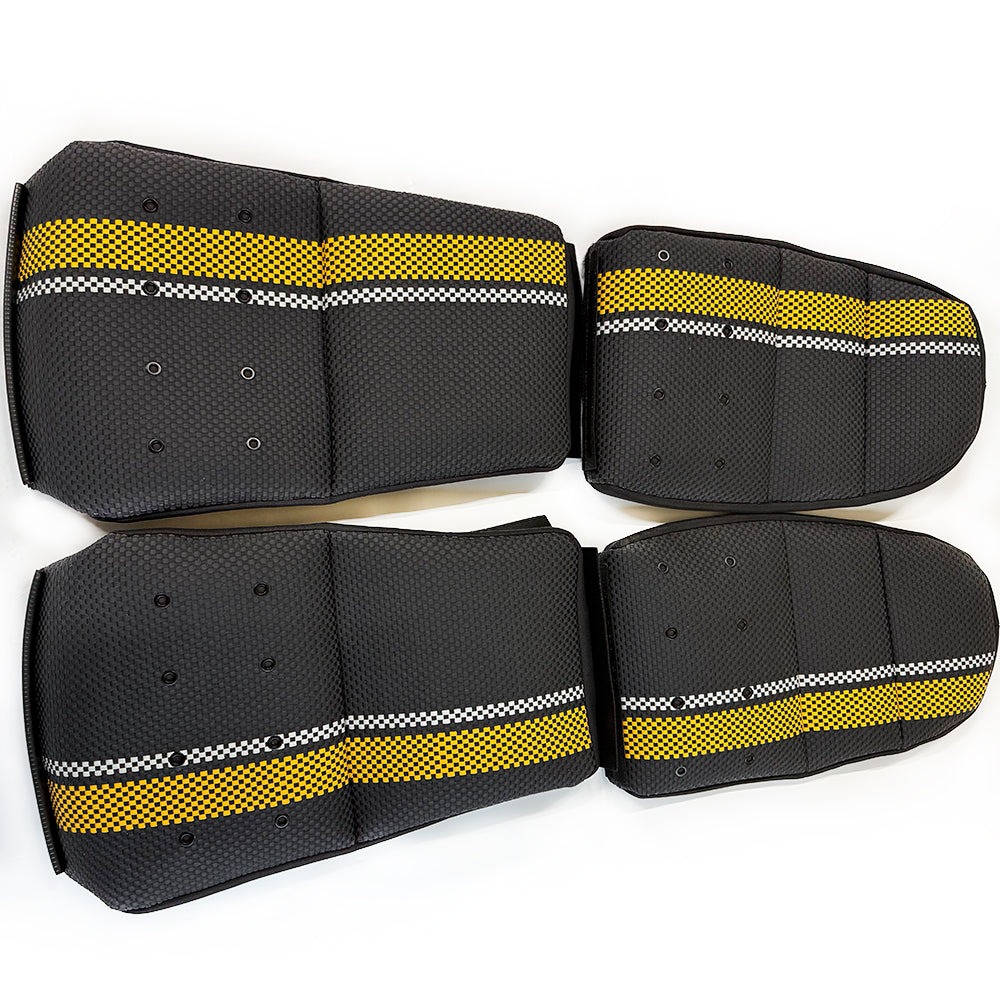Custom Woven Center Seat Inserts for Porsche Carbon Bucket Seats – Black Base with Bold Yellow Stripe & GT Silver Accent (No Foam)