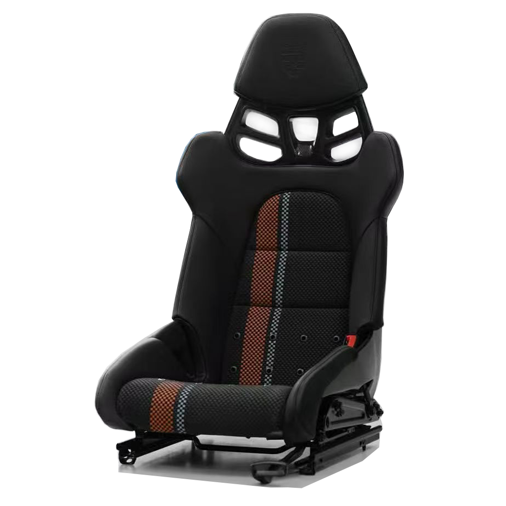 Custom Woven Center Seat Inserts for Porsche Carbon Bucket Seats – Black Base with Bold Orange Stripe & light Blue Accent (No Foam)