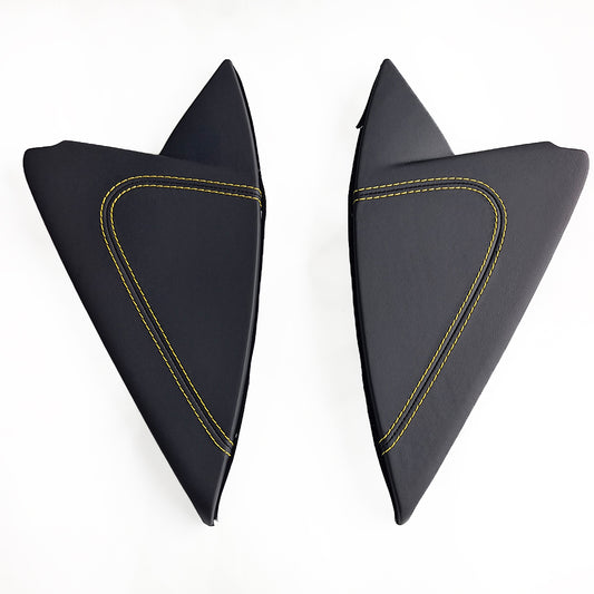 Custom Leather Wrapped Dashboard Side Trim Panels for Porsche 911 992 – Black Leather with Yellow Double Stitching (OE#992857176)