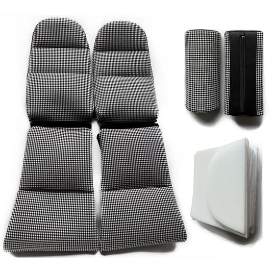 Porsche 911 GT3 RS Houndstooth Seat Insert Full Kit | Houndstooth Cushion Covers + Lumbar Pillows + Thin Surface Foam Pads