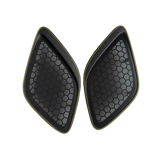 Leather B-Pillar Speaker Covers with Yellow Stitching for Porsche 911 (Interior Trim Upgrade, Left & Right Set)