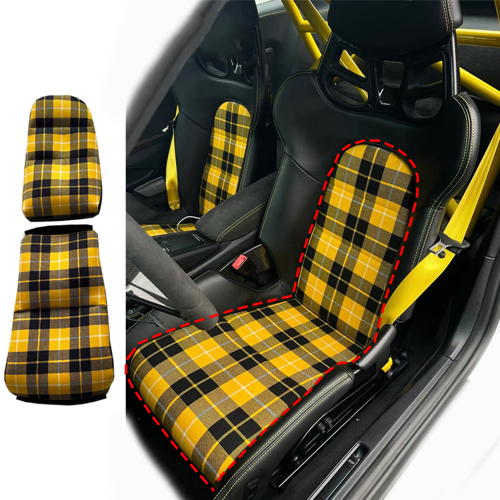 Yellow & Black Plaid Center Seat Inserts for Porsche Carbon Fiber Bucket Seats (991 / 992 GT3 RS, 718 GT4 RS, 918)