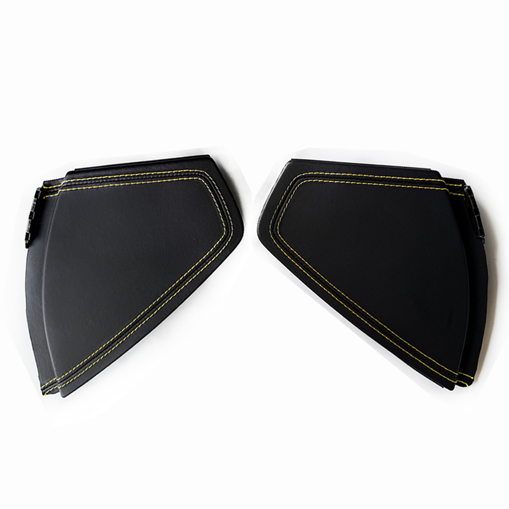 Custom Leather Wrapped Dashboard Side End Caps for Porsche 911 991 – Black Leather with Yellow Double Stitching