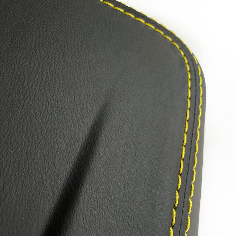Custom Leather Wrapped Interior Rear View Mirror Cover for Porsche 911 992 – Black Leather with Yellow Double Stitching