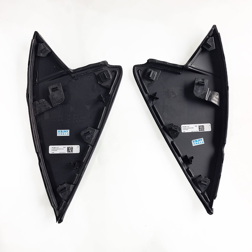 Custom Leather Wrapped Dashboard Side Trim Panels for Porsche 911 992 – Black Leather with Yellow Double Stitching (OE#992857176)