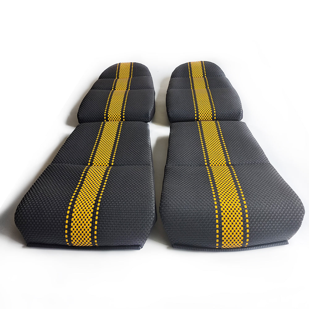Custom Woven Center Seat Inserts for Porsche Carbon Bucket Seats – Black Base with Bold Yellow Center Stripe & Black Accent (No Foam)