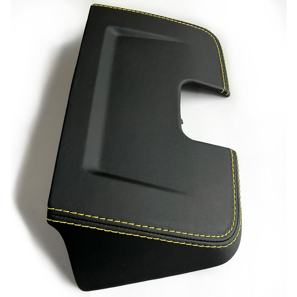 Custom Leather Wrapped Interior Rear View Mirror Cover for Porsche 911 992 – Black Leather with Yellow Double Stitching