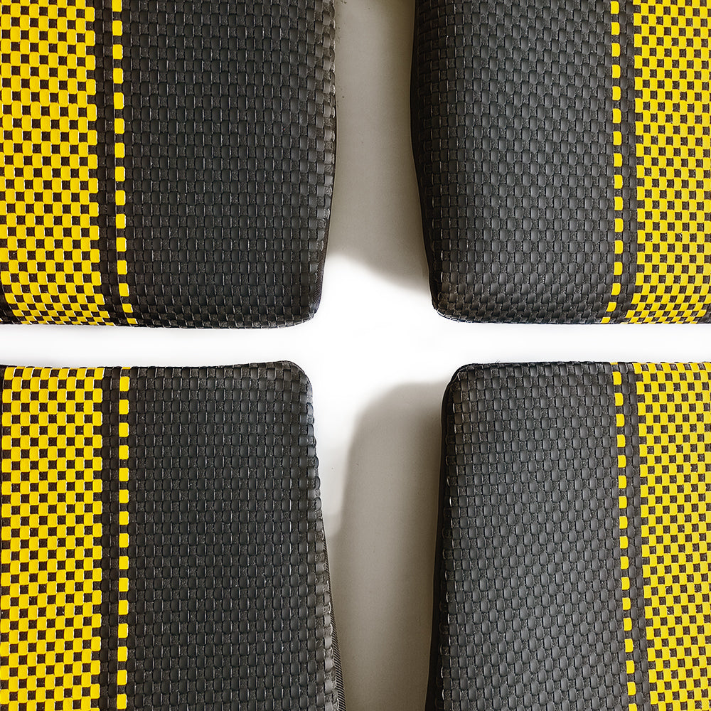 Custom Woven Center Seat Inserts for Porsche Carbon Bucket Seats – Black Base with Bold Yellow Center Stripe & Black Accent (No Foam)