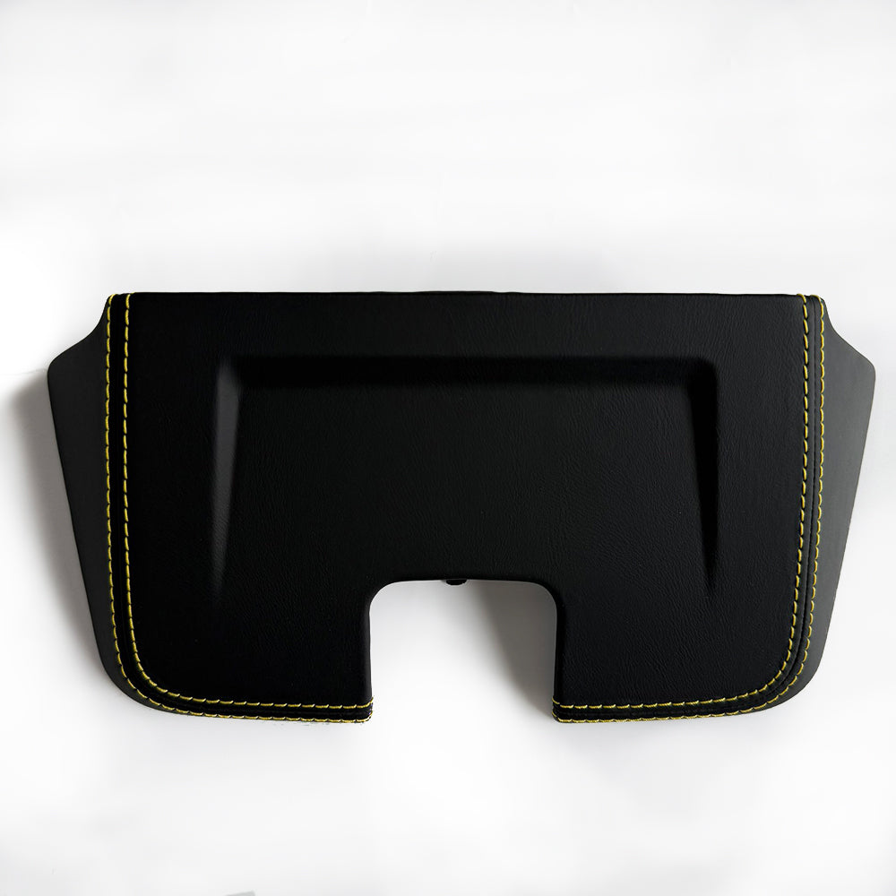 Custom Leather Wrapped Interior Rear View Mirror Cover for Porsche 911 992 – Black Leather with Yellow Double Stitching