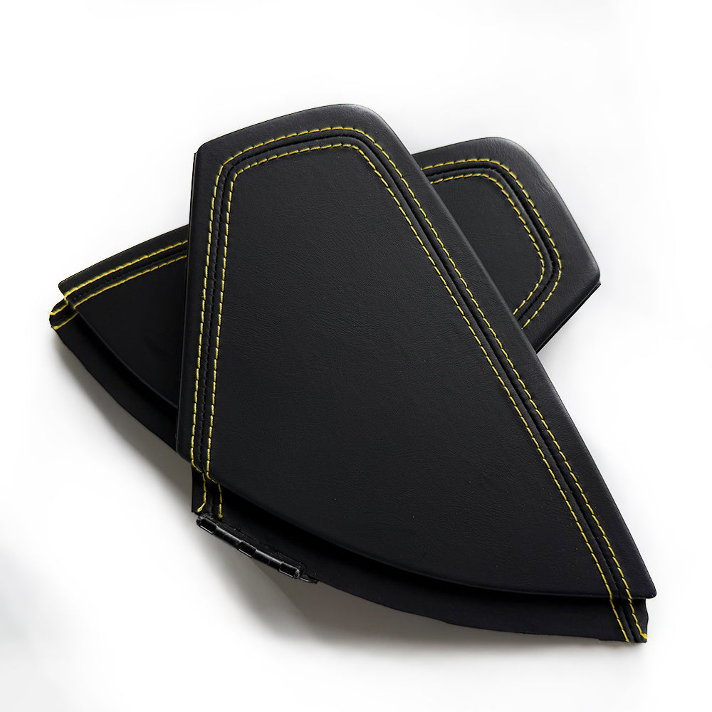 Custom Leather Wrapped Dashboard Side End Caps for Porsche 911 991 – Black Leather with Yellow Double Stitching