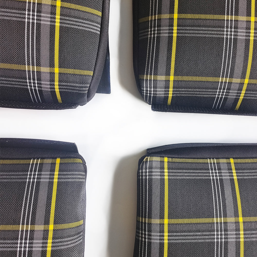 Black & Yellow Checkered Center Seat Inserts for Porsche Carbon Fiber Bucket Seats (991 / 992 GT3 RS, 718 GT4 RS, 918)