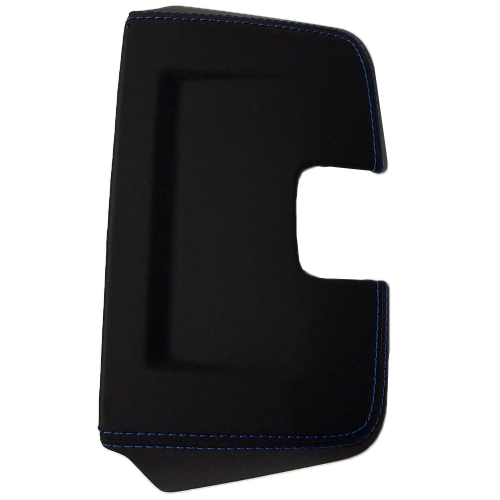 Custom Leather Wrapped Interior Rear View Mirror Cover for Porsche 911 992 – Black Leather with Sharp blue  Double Stitching