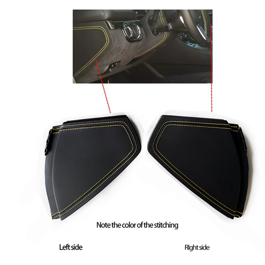 Custom Leather Wrapped Dashboard Side End Caps for Porsche 911 991 – Black Leather with Yellow Double Stitching