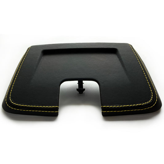 Custom Leather Wrapped Interior Rear View Mirror Cover for Porsche 911 992 – Black Leather with Yellow Double Stitching