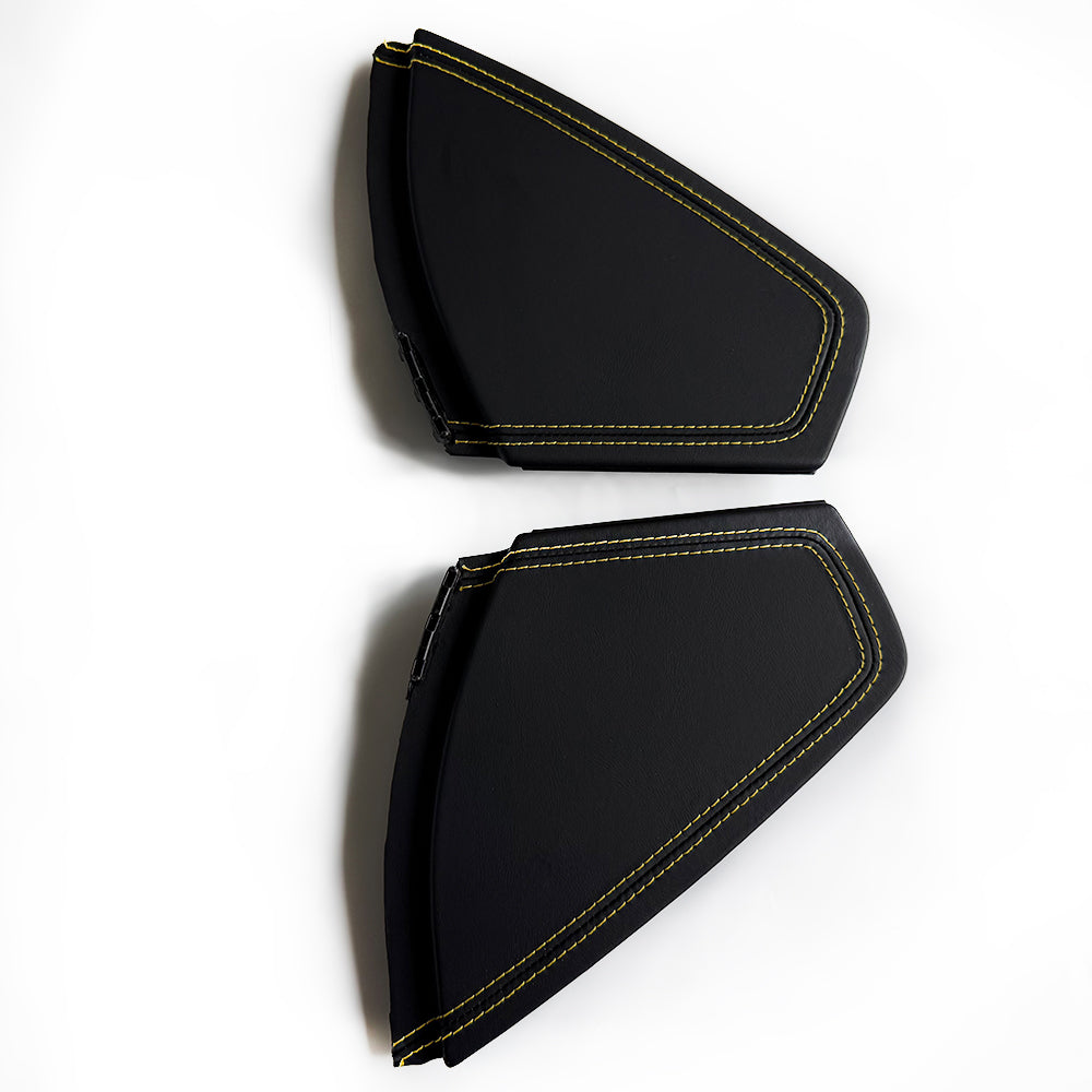 Custom Leather Wrapped Dashboard Side End Caps for Porsche 911 991 – Black Leather with Yellow Double Stitching