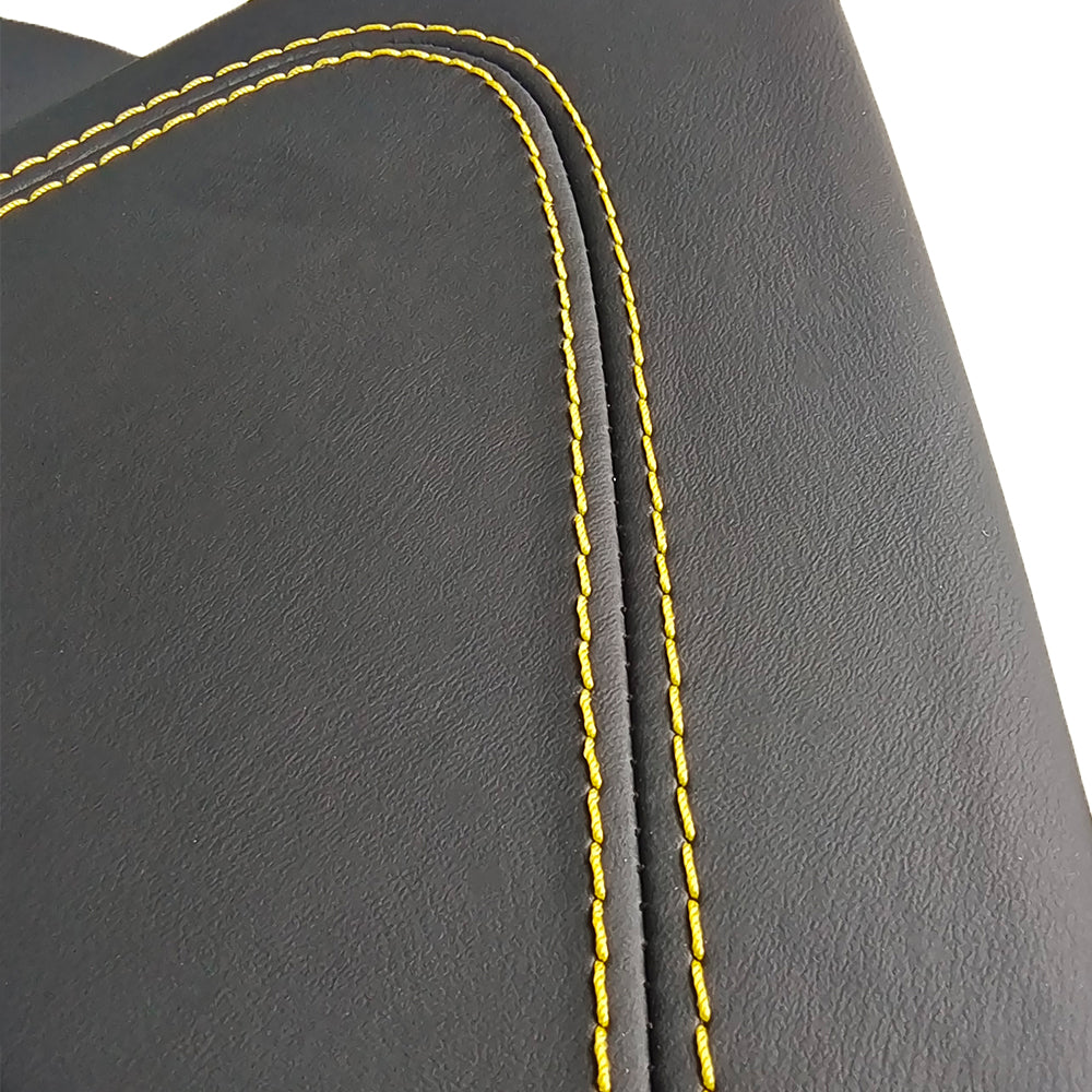 Custom Leather Wrapped Dashboard Side Trim Panels for Porsche 911 992 – Black Leather with Yellow Double Stitching (OE#992857176)