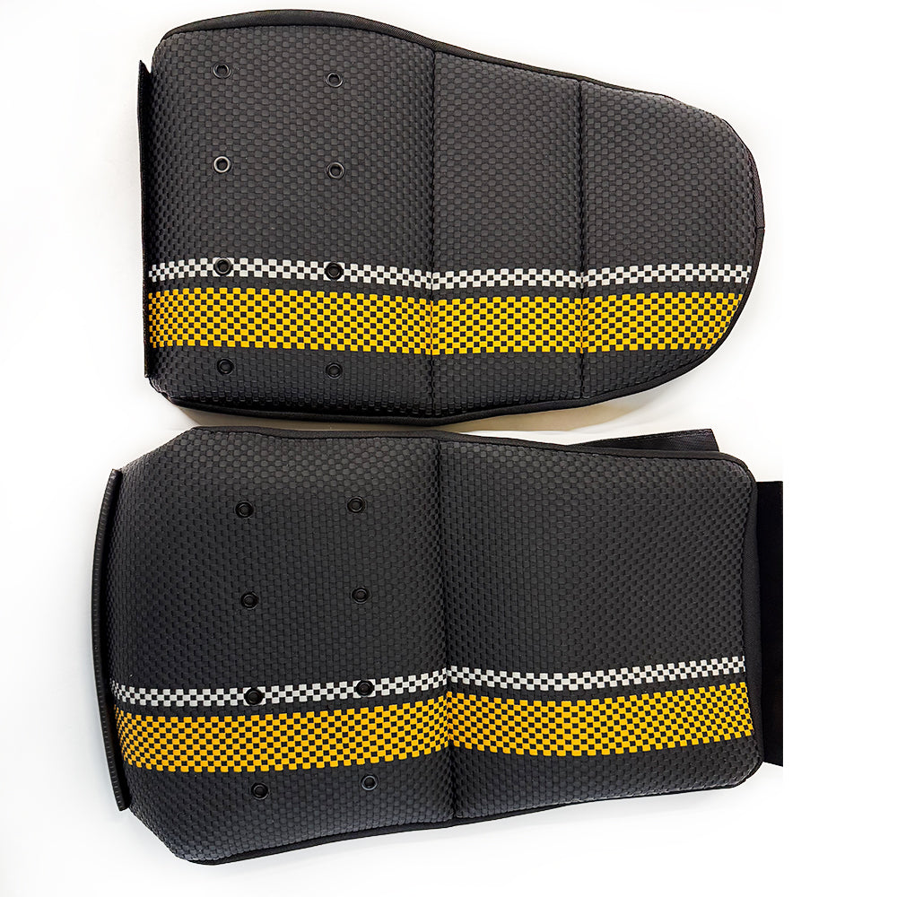 Custom Woven Center Seat Inserts for Porsche Carbon Bucket Seats – Black Base with Bold Yellow Stripe & GT Silver Accent (No Foam)
