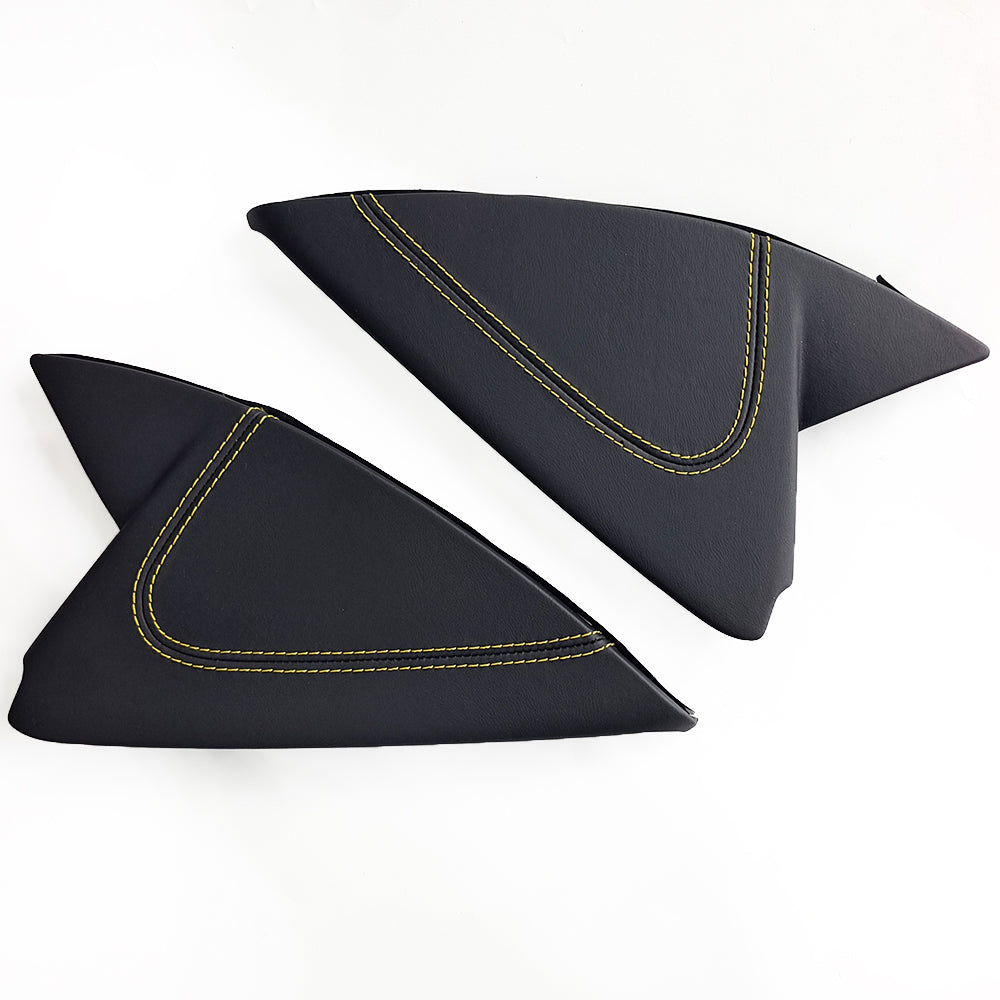 Custom Leather Wrapped Dashboard Side Trim Panels for Porsche 911 992 – Black Leather with Yellow Double Stitching (OE#992857176)