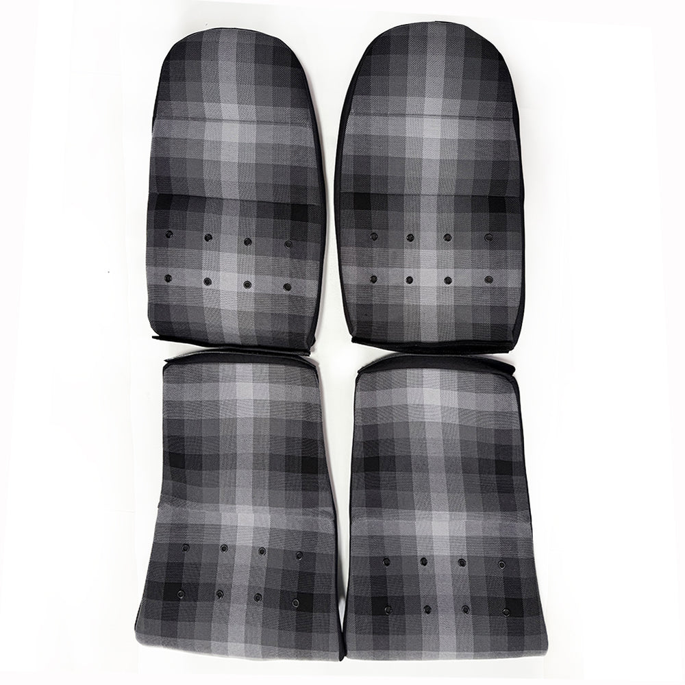 Grey Checkered Center Seat Inserts with Matte Black Button Accents for Porsche Carbon Fiber Bucket Seats (991 / 992 GT3 RS, 718 GT4 RS, 918)