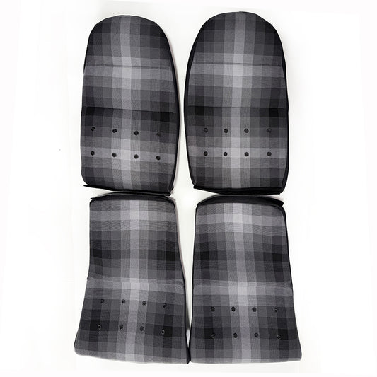 Grey Checkered Center Seat Inserts with Matte Black Button Accents for Porsche Carbon Fiber Bucket Seats (991 / 992 GT3 RS, 718 GT4 RS, 918)
