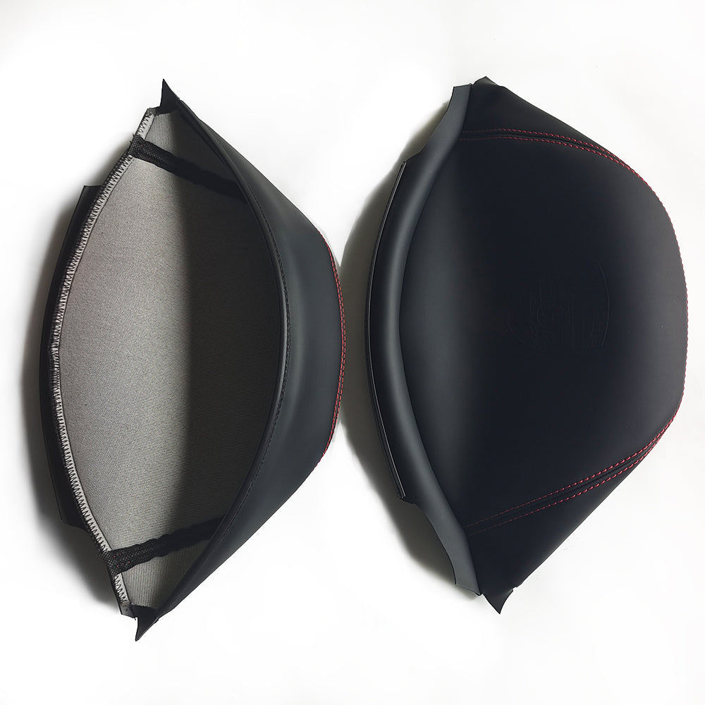 Porsche Racing Bucket Seat Headrest Cover – Black Leather with Embossed Porsche Crest & Red Stitching
