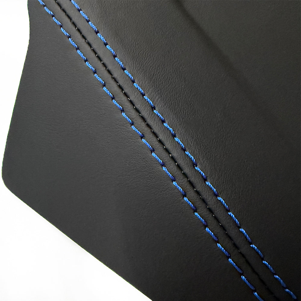 Custom Leather Wrapped Interior Rear View Mirror Cover for Porsche 911 992 – Black Leather with Sharp blue  Double Stitching