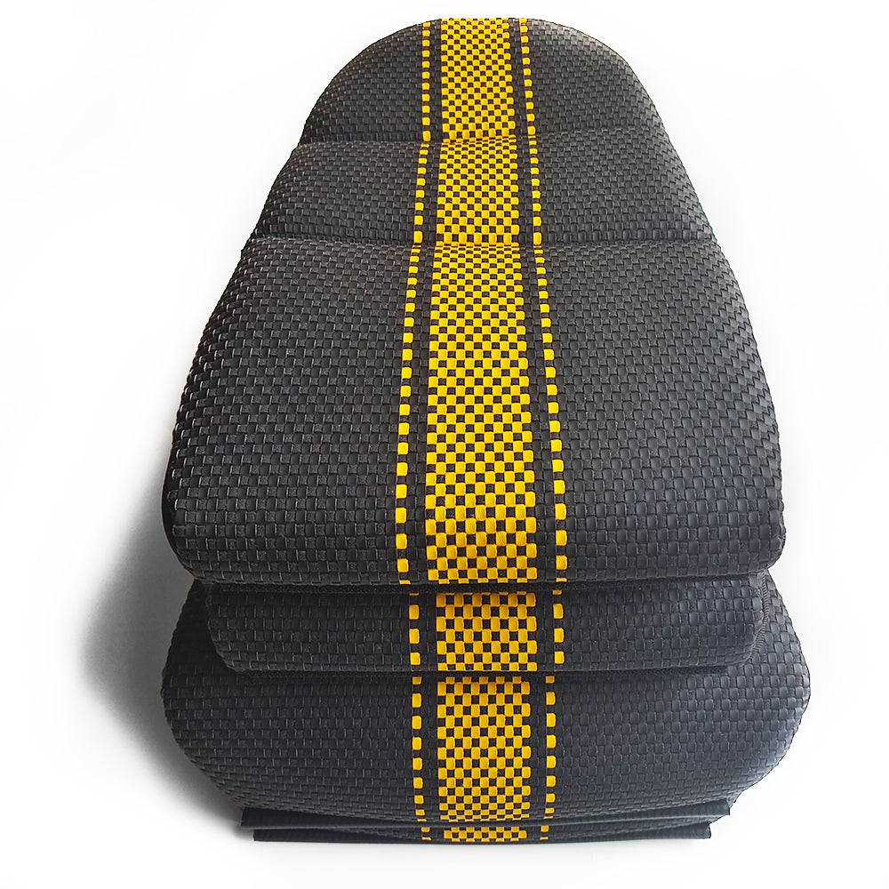 Custom Woven Center Seat Inserts for Porsche Carbon Bucket Seats – Black Base with Bold Yellow Center Stripe & Black Accent (No Foam)