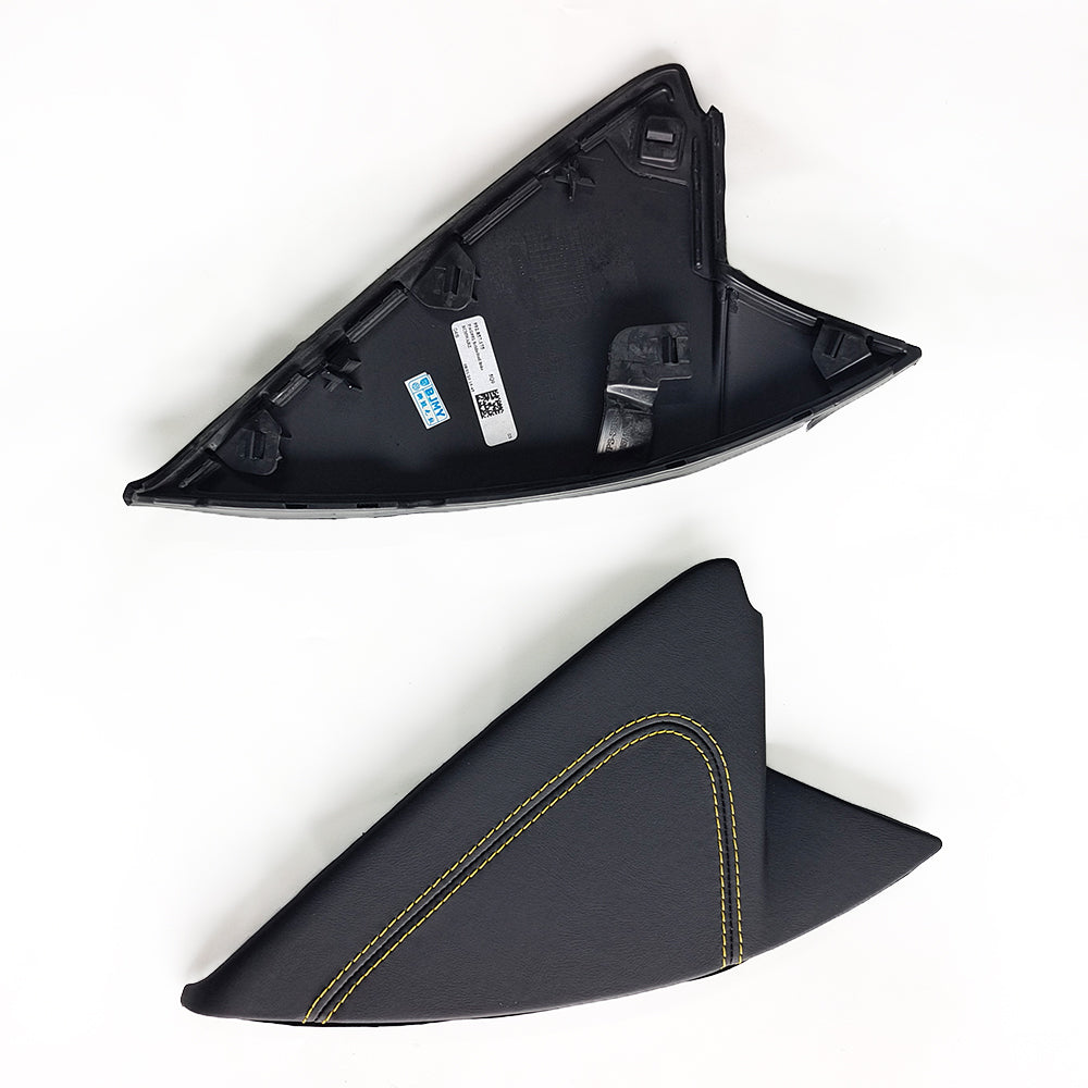 Custom Leather Wrapped Dashboard Side Trim Panels for Porsche 911 992 – Black Leather with Yellow Double Stitching (OE#992857176)