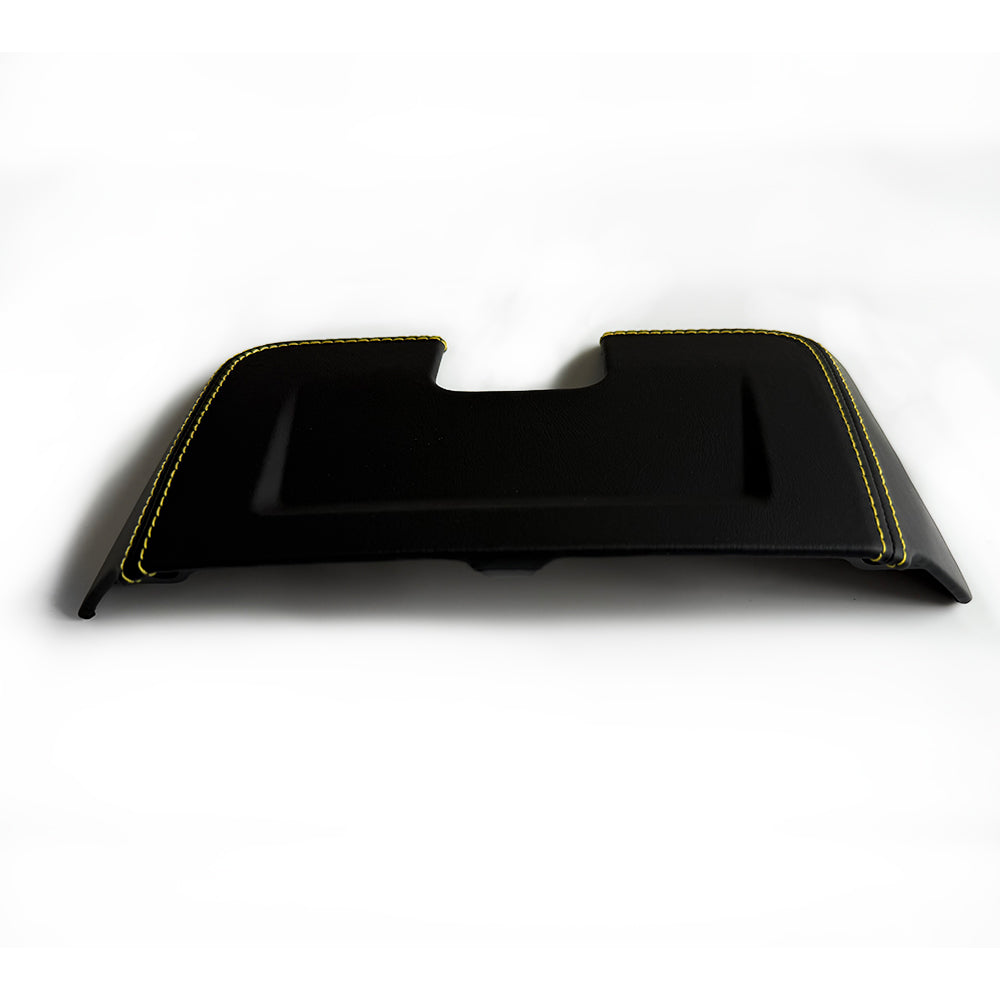 Custom Leather Wrapped Interior Rear View Mirror Cover for Porsche 911 992 – Black Leather with Yellow Double Stitching