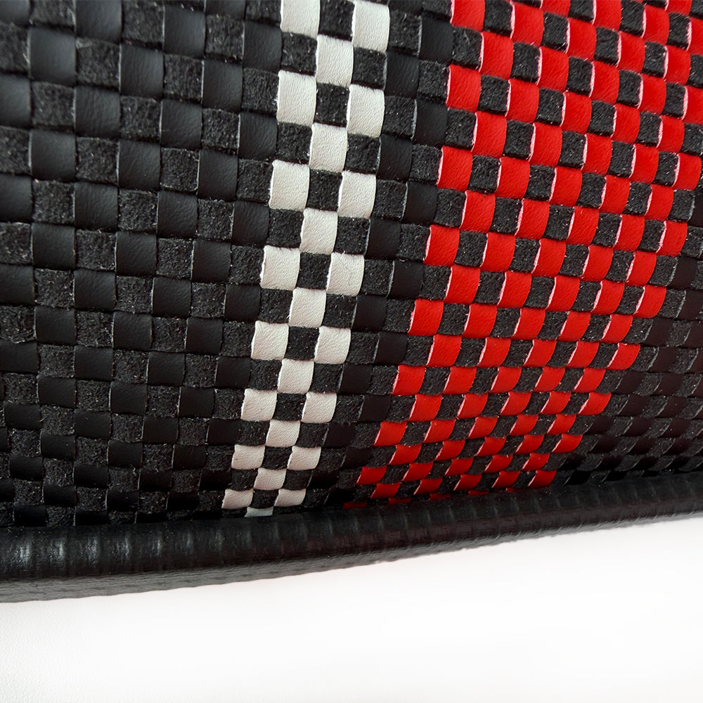 Custom Woven Center Seat Inserts for Porsche Carbon Fiber Bucket Seats – Black Base with Red Bold Vertical Stripes & GT Silver Accent (No Foam)