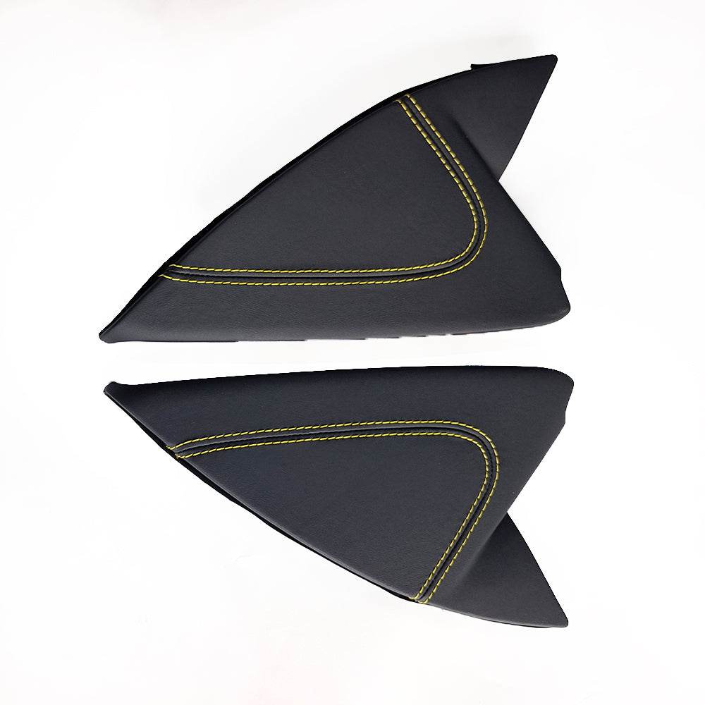 Custom Leather Wrapped Dashboard Side Trim Panels for Porsche 911 992 – Black Leather with Yellow Double Stitching (OE#992857176)