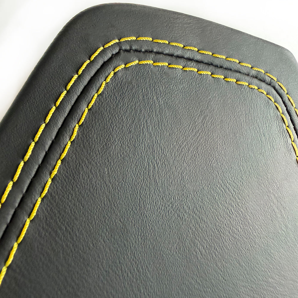 Custom Leather Wrapped Dashboard Side End Caps for Porsche 911 991 – Black Leather with Yellow Double Stitching