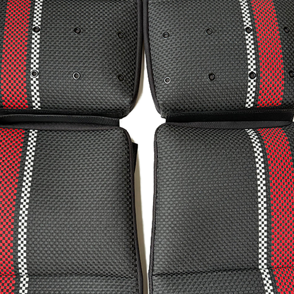 Custom Woven Center Seat Inserts for Porsche Carbon Fiber Bucket Seats – Black Base with Red Bold Vertical Stripes & GT Silver Accent (No Foam)