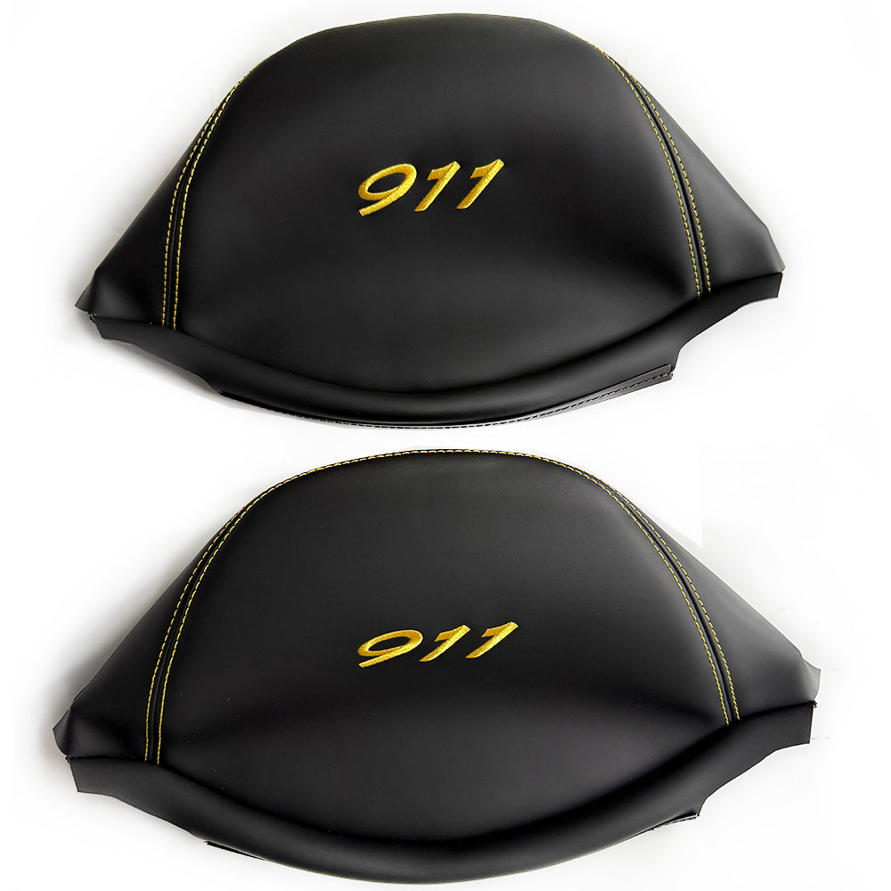 Porsche 911 Racing Bucket Seat Headrest Cover – Black Leather with Yellow 911 Embroidery