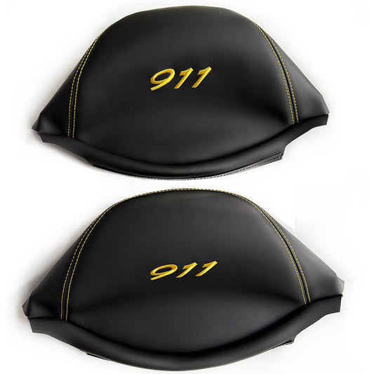 Porsche 911 Racing Bucket Seat Headrest Cover – Black Leather with Yellow 911 Embroidery