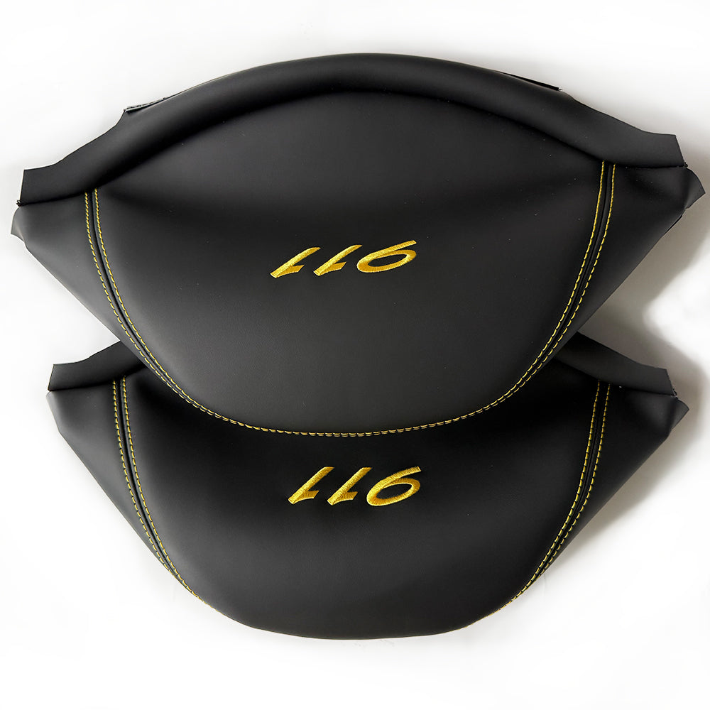 Porsche 911 Racing Bucket Seat Headrest Cover – Black Leather with Yellow 911 Embroidery