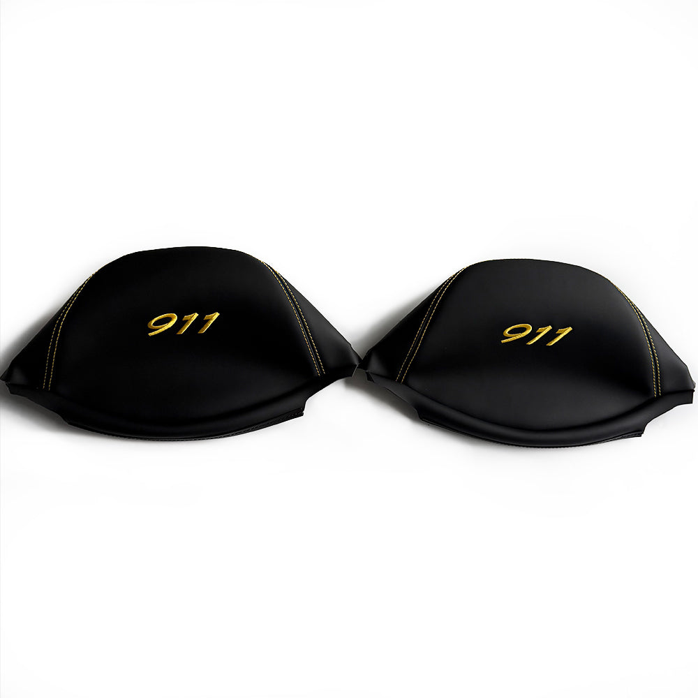 Porsche 911 Racing Bucket Seat Headrest Cover – Black Leather with Yellow 911 Embroidery
