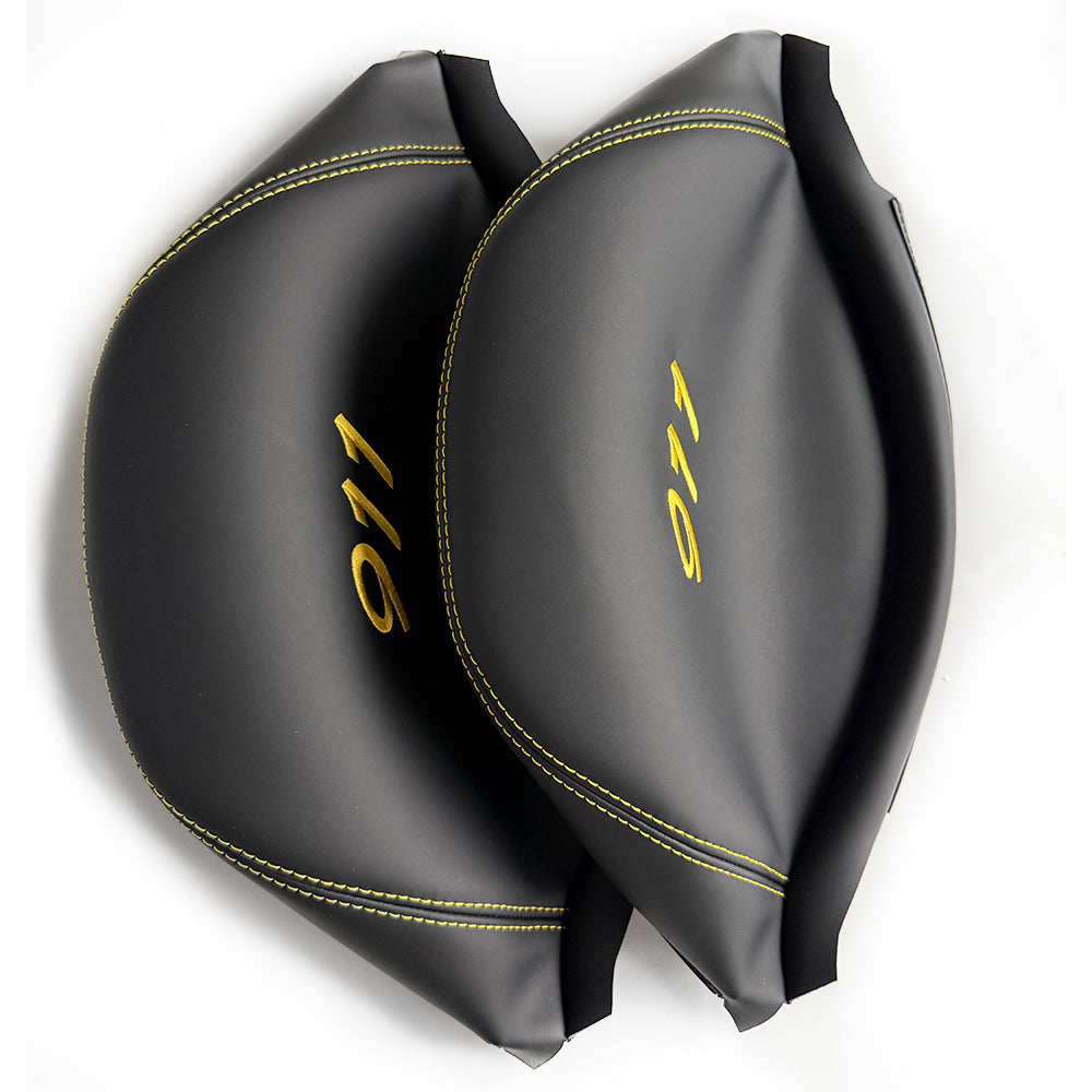 Porsche 911 Racing Bucket Seat Headrest Cover – Black Leather with Yellow 911 Embroidery