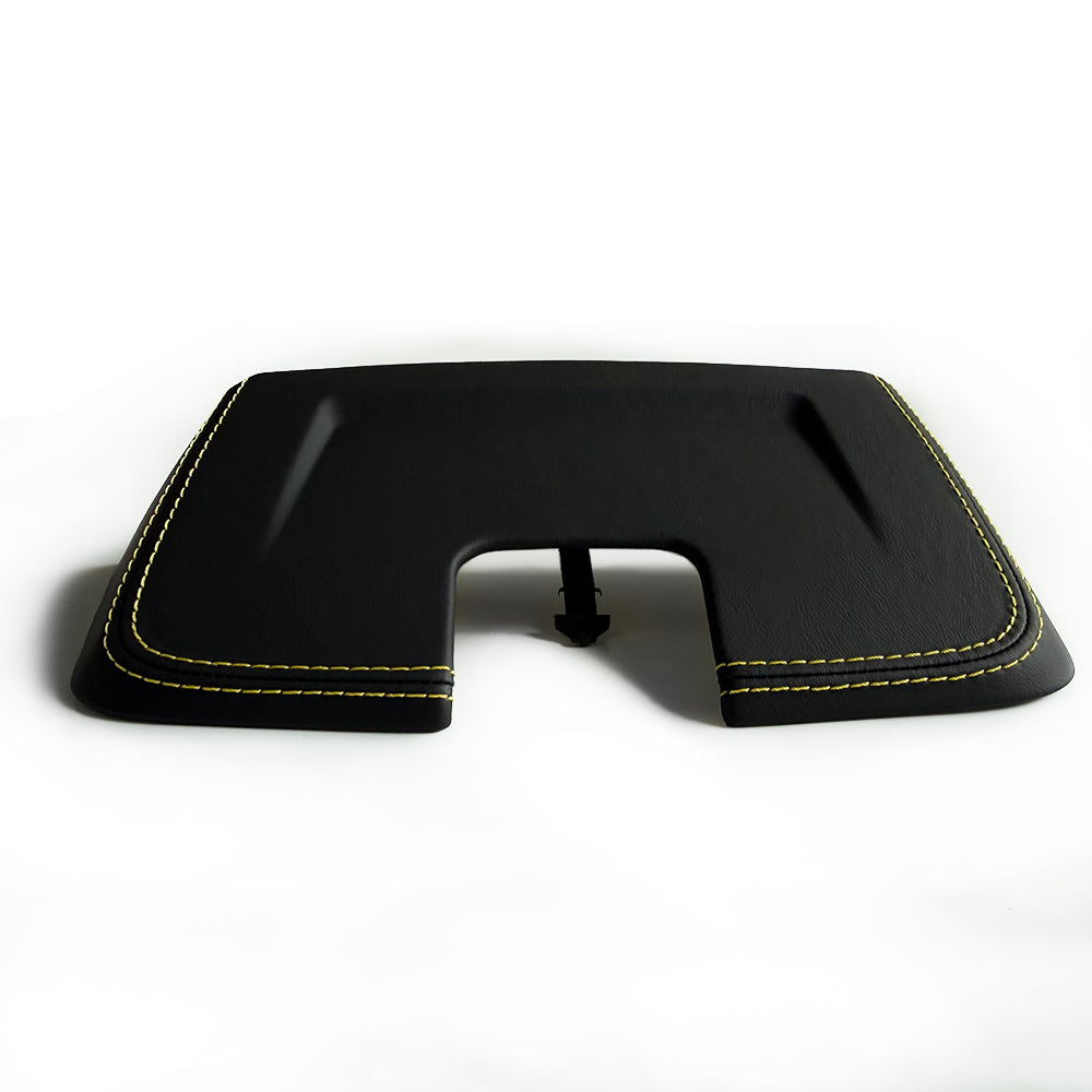 Custom Leather Wrapped Interior Rear View Mirror Cover for Porsche 911 992 – Black Leather with Yellow Double Stitching
