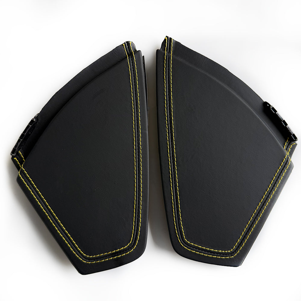 Custom Leather Wrapped Dashboard Side End Caps for Porsche 911 991 – Black Leather with Yellow Double Stitching