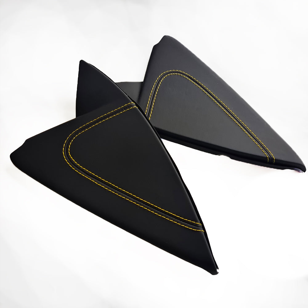 Custom Leather Wrapped Dashboard Side Trim Panels for Porsche 911 992 – Black Leather with Yellow Double Stitching (OE#992857176)