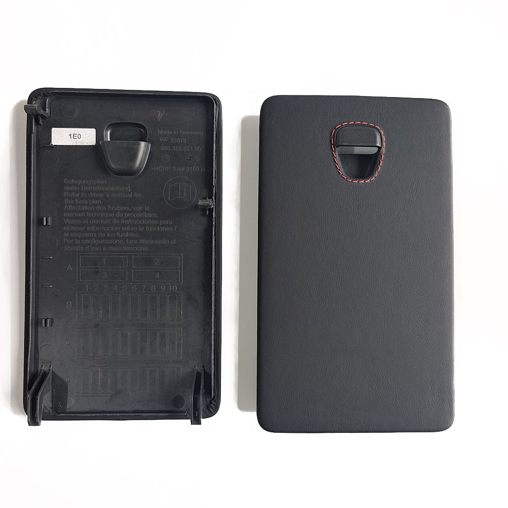 Custom Leather Fuse Box Cover for Porsche 911 Black leather with Red stitching