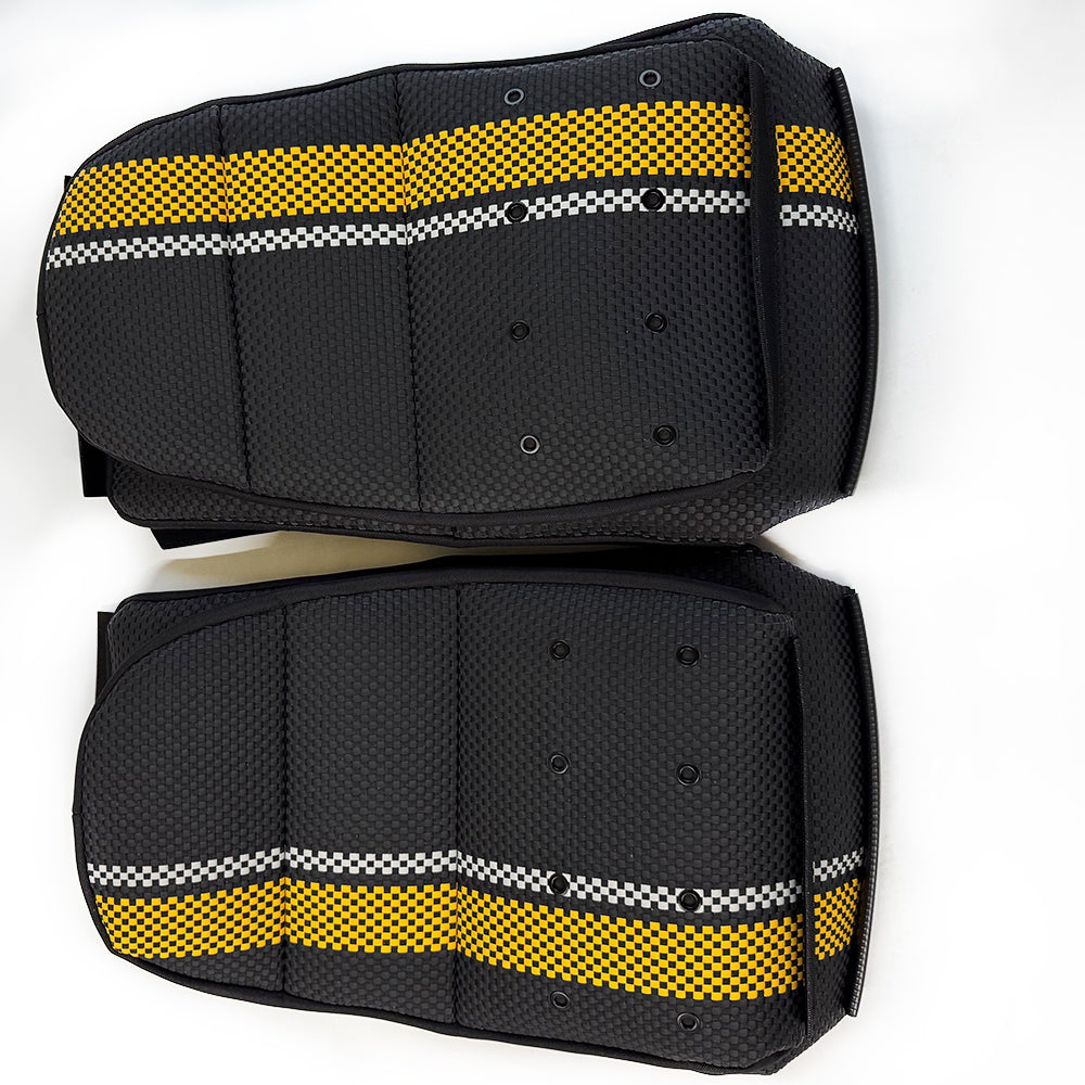 Custom Woven Center Seat Inserts for Porsche Carbon Bucket Seats – Black Base with Bold Yellow Stripe & GT Silver Accent (No Foam)