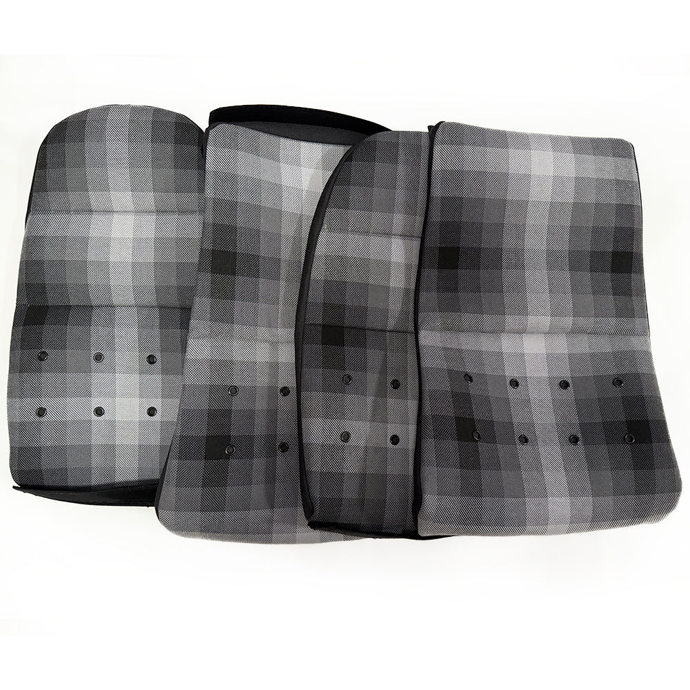 Grey Checkered Center Seat Inserts with Matte Black Button Accents for Porsche Carbon Fiber Bucket Seats (991 / 992 GT3 RS, 718 GT4 RS, 918)
